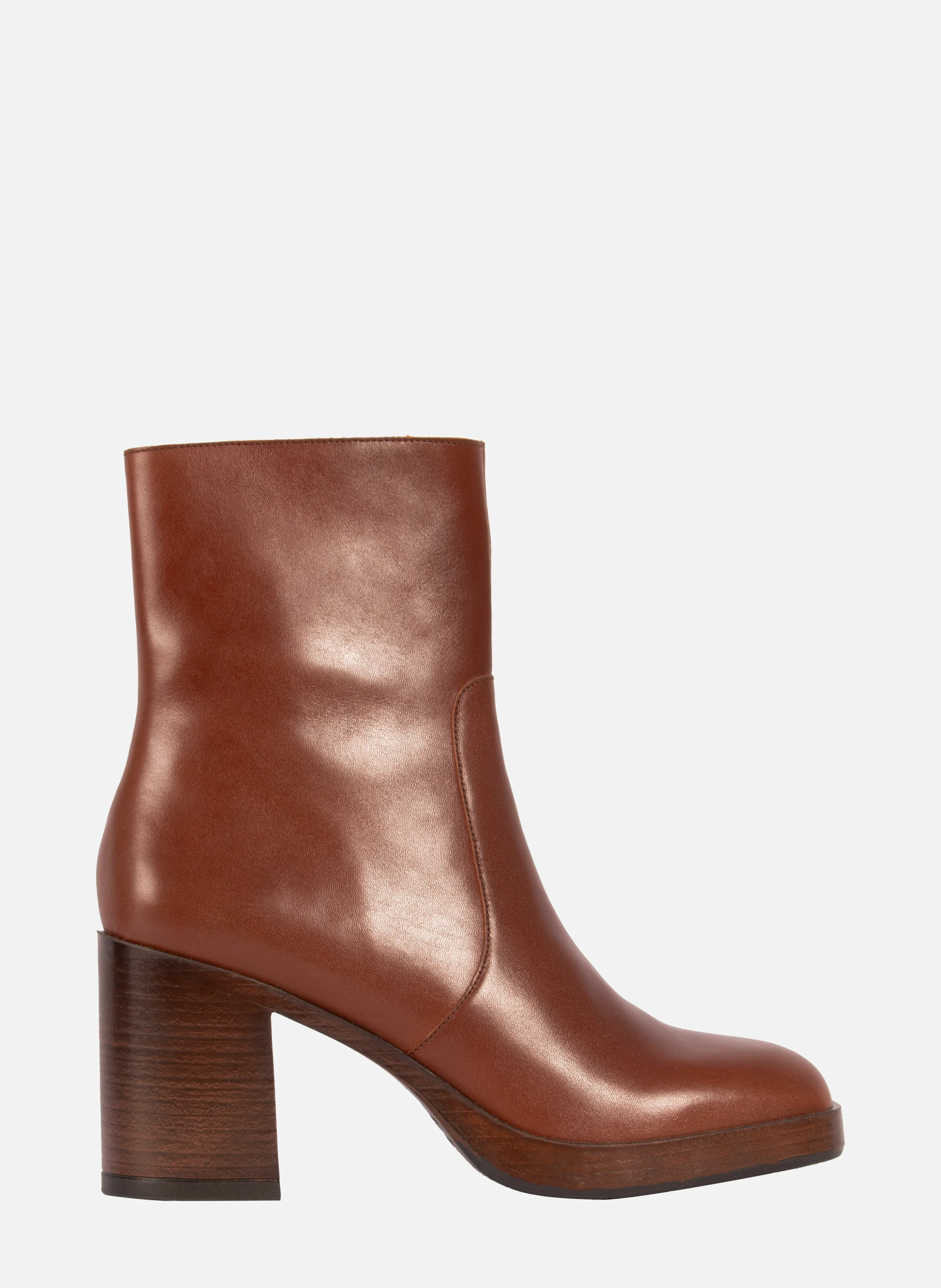 Bottines plateforme cuir | Marron