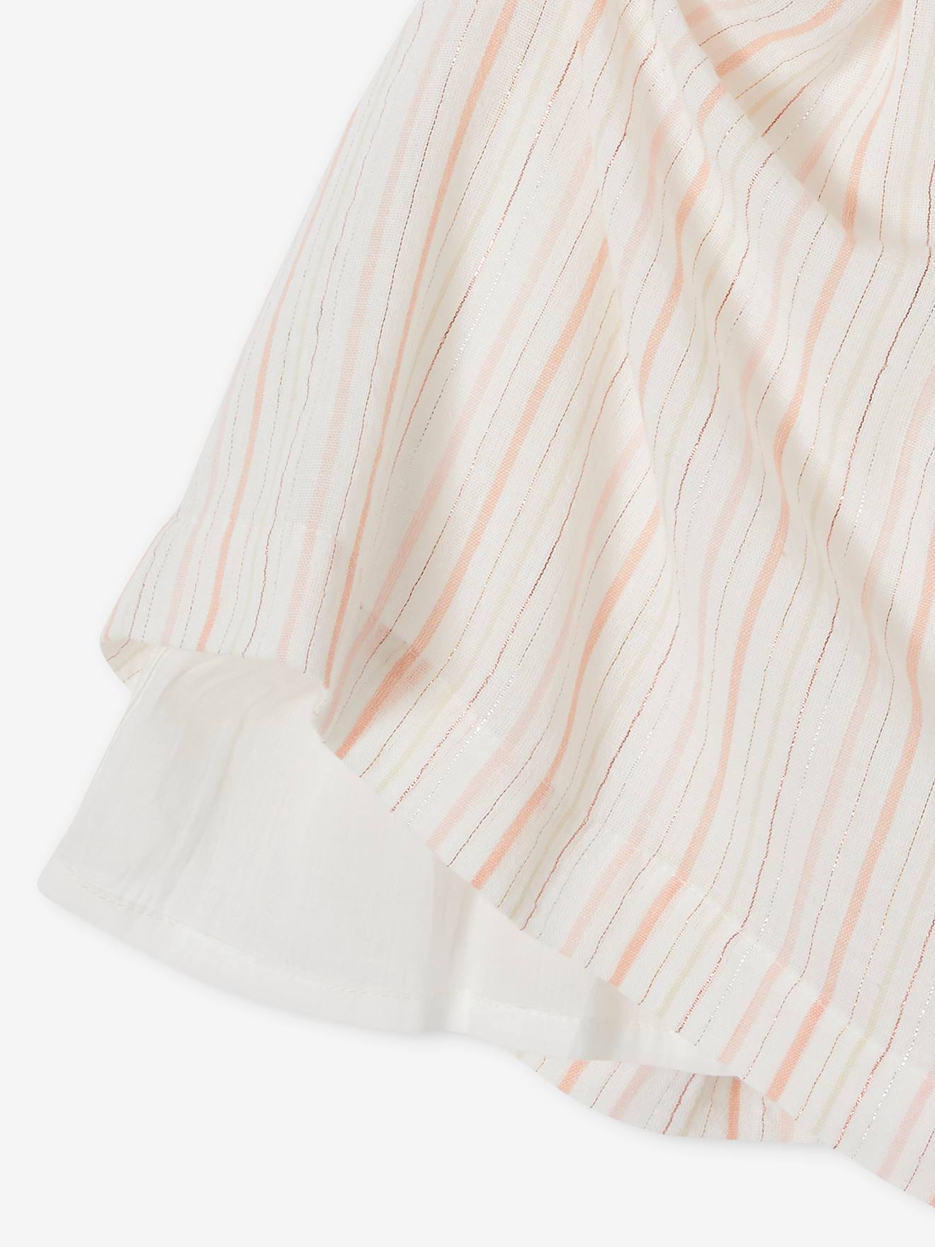Vestido de festa listrado off-white com fios brilhantes para meninas