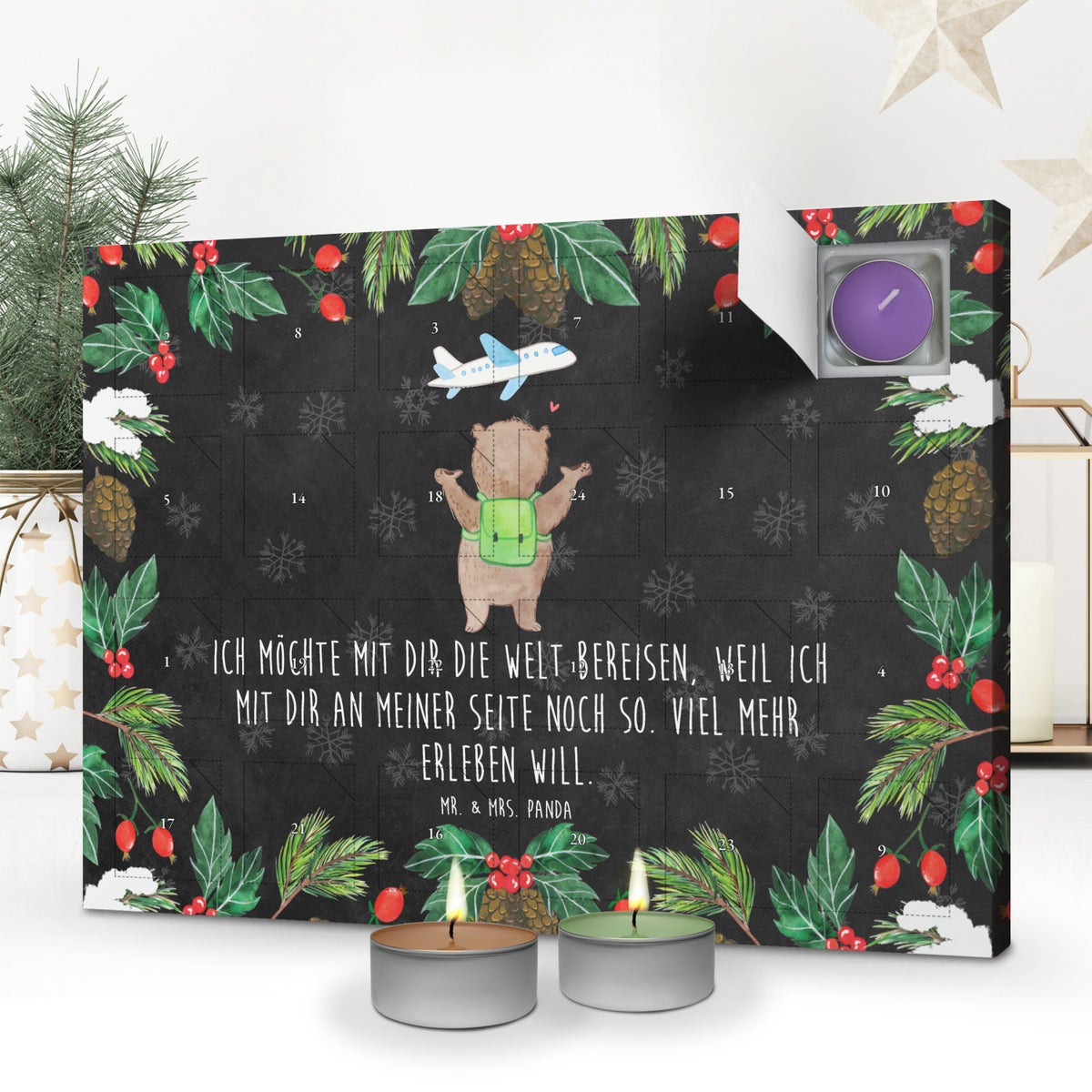 Mr. & Mrs. Panda Geurkaars Adventskalender Beer Vliegtuig - Zwart