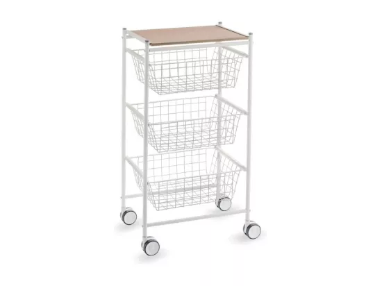Desserte de cuisine, 3 grands paniers coulissants - Blanc-Hêtre - 81*43,7*32,5 cm – AXO