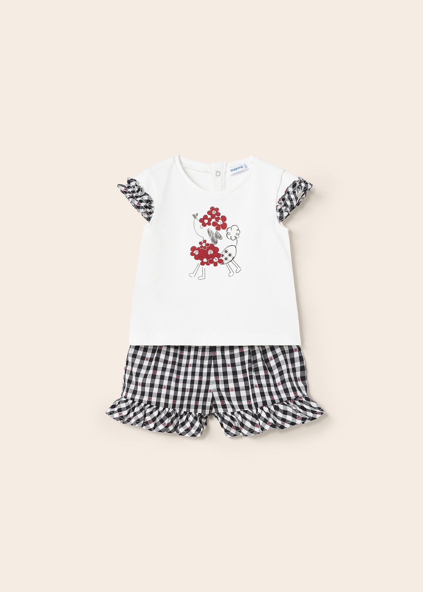 Conjunto de duas peças em algodão com estampa xadrez vichy para bebê
