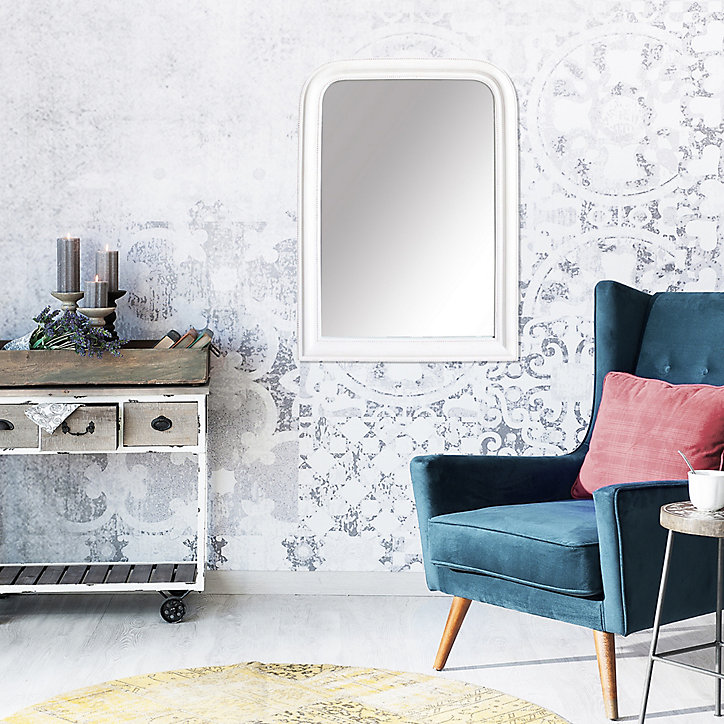 Miroir mural classique charme antique blanc L. 104 x l. 74 cm