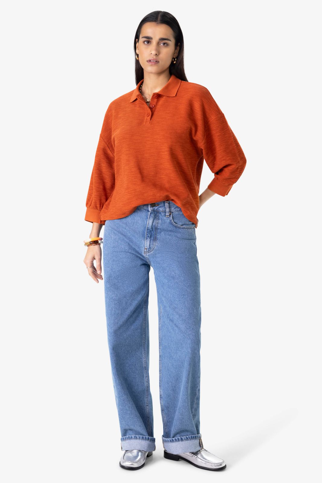 Oranjebruin T-shirt met polo kraag