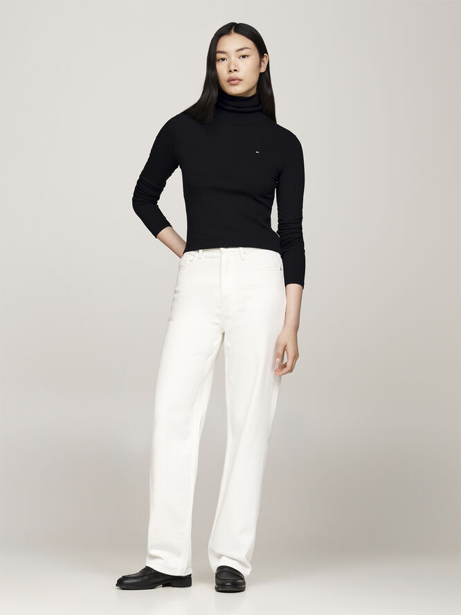 Tommy Hilfiger SLIM 5X2 RIB ROLL-NK LS Black