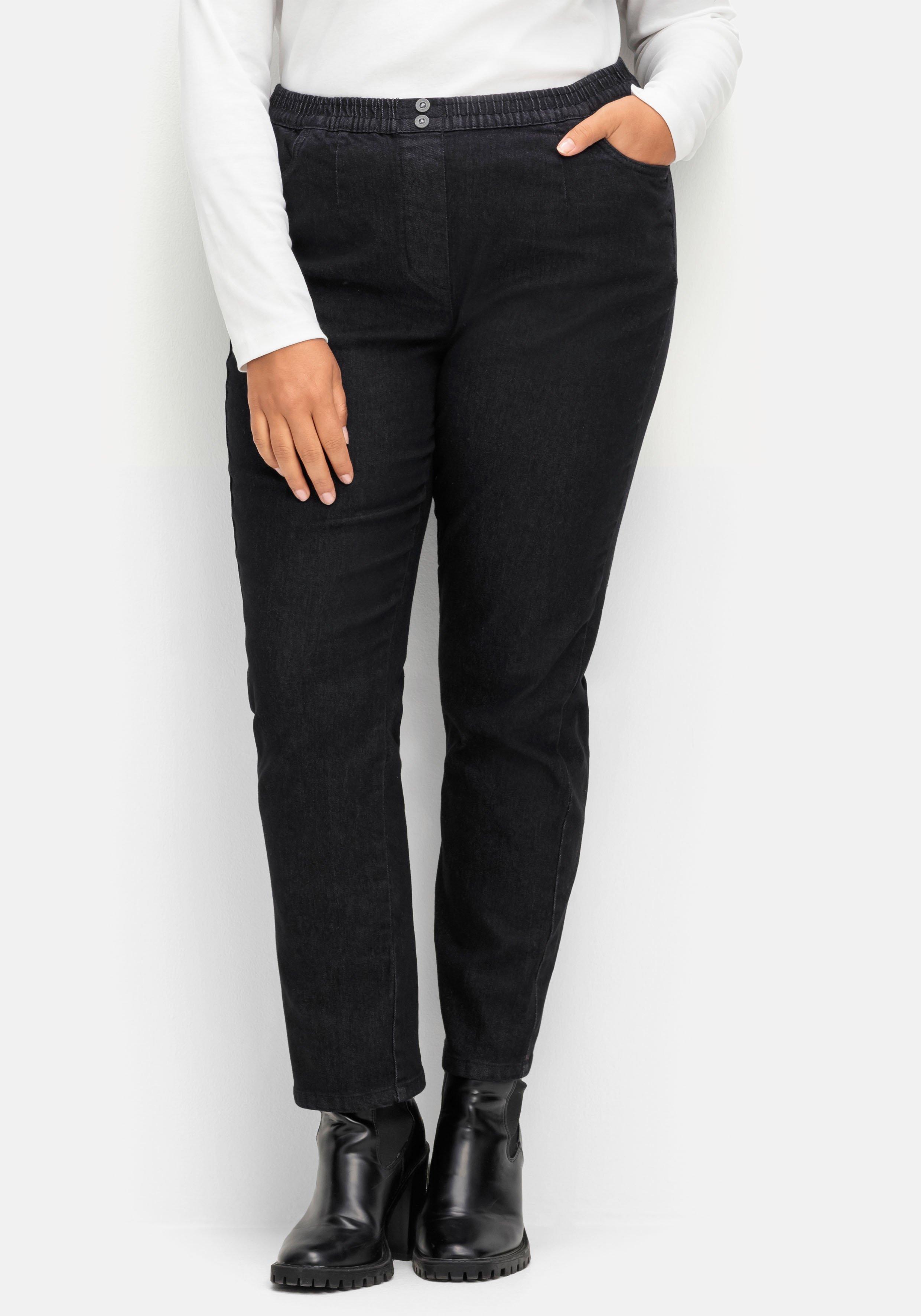 Gerade Jeans mit Smokbund und Used-Effekten