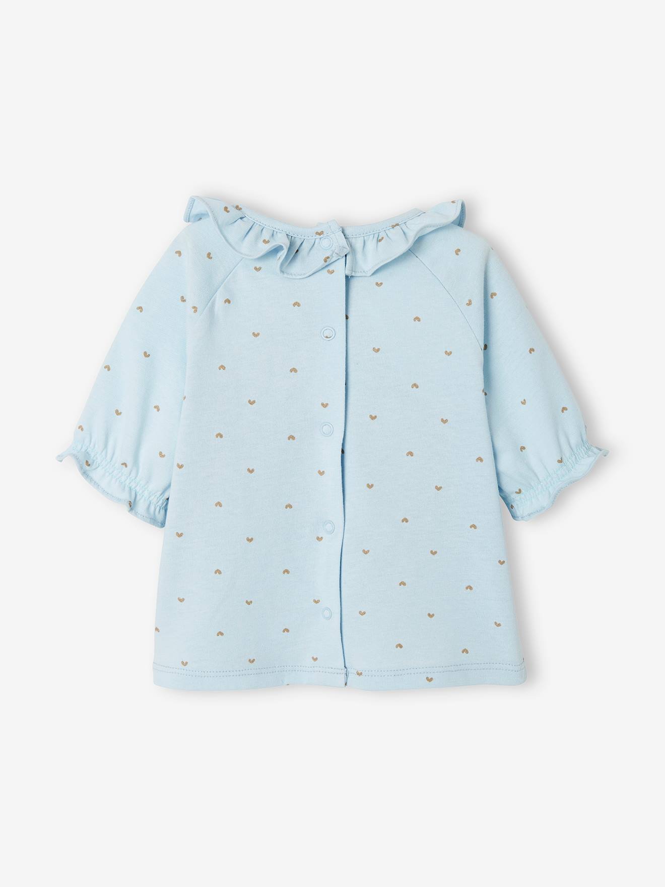 Camiseta infantil com babado, estampa rosa claro