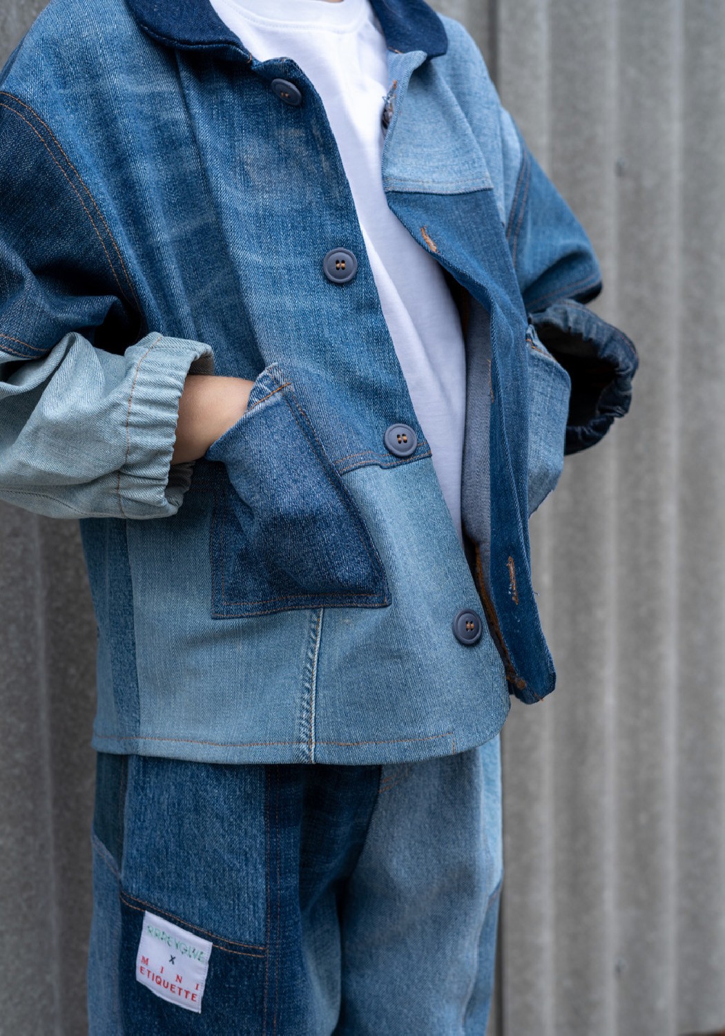 RRREVOLVE x Mini Etiquette Kinderjacke Patchwork Denim