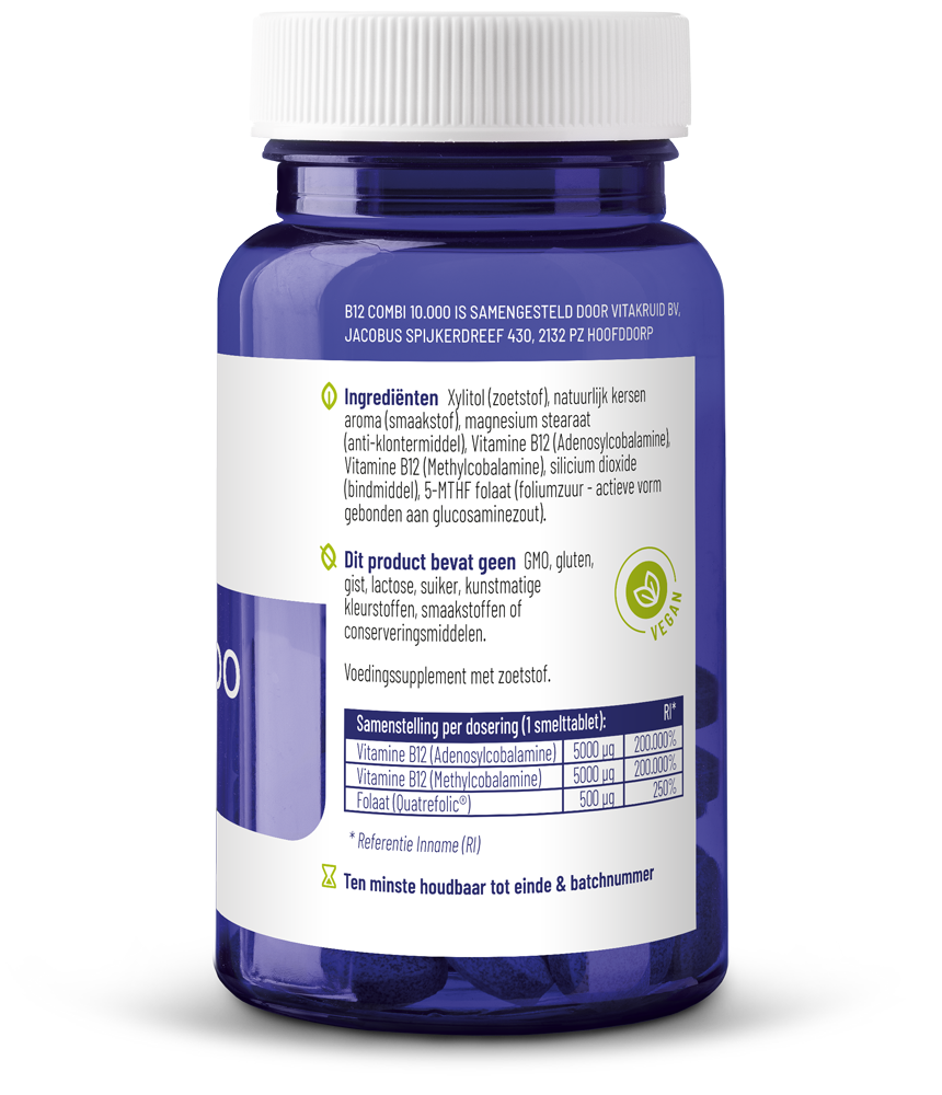 Vitakruid B12 Combi 10.000® Met Actief Folaat Vitamine (60 smelttabletten)