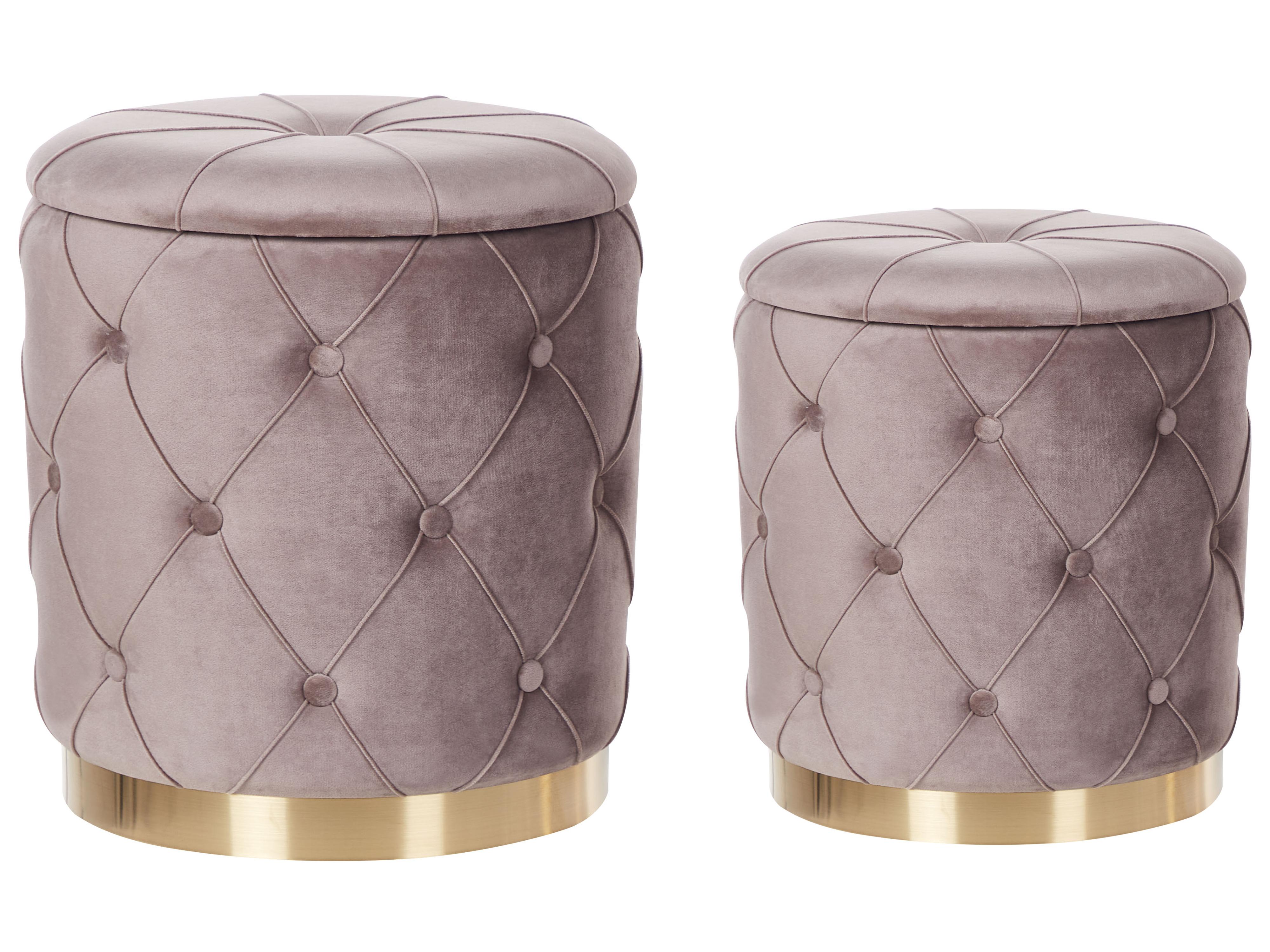 Set van 2 opbergpoefs PUEBLO Fluweel Taupe