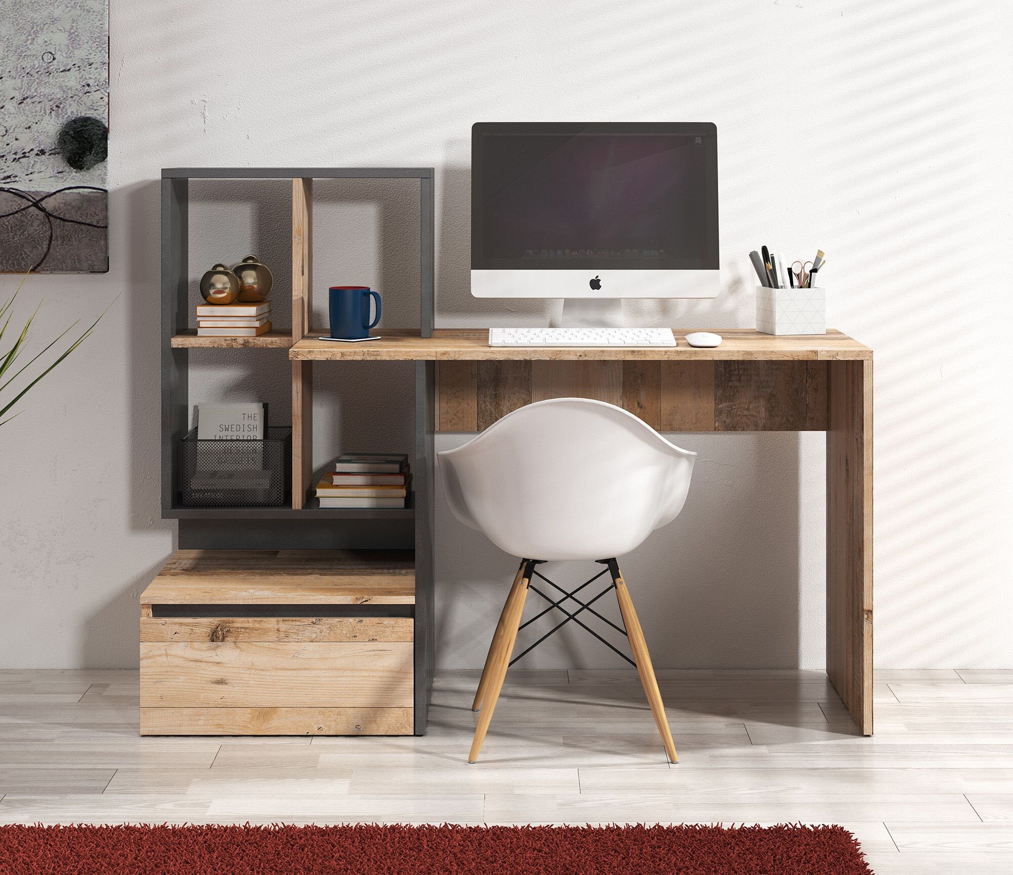 Pierre 2 - Bureau - Licht eiken/antraciet - 145x52 cm