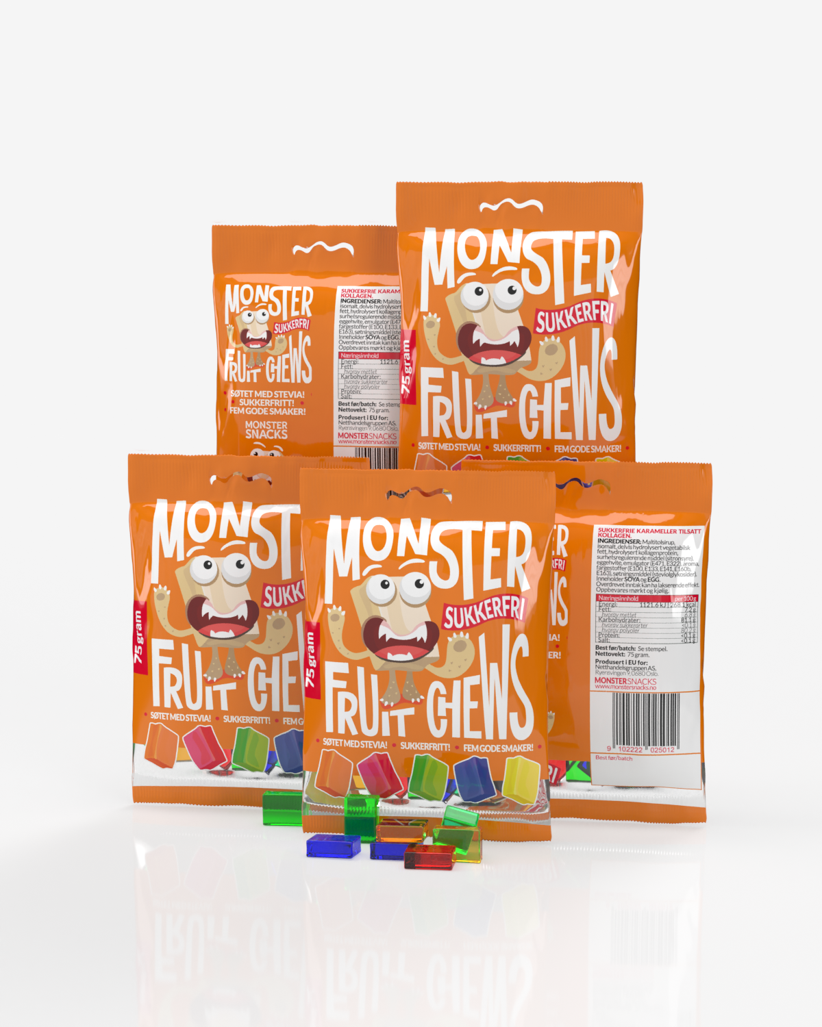 Monster Kollagen Sukkerfri Fruktkarameller 5x75g - FEMPAKNING!