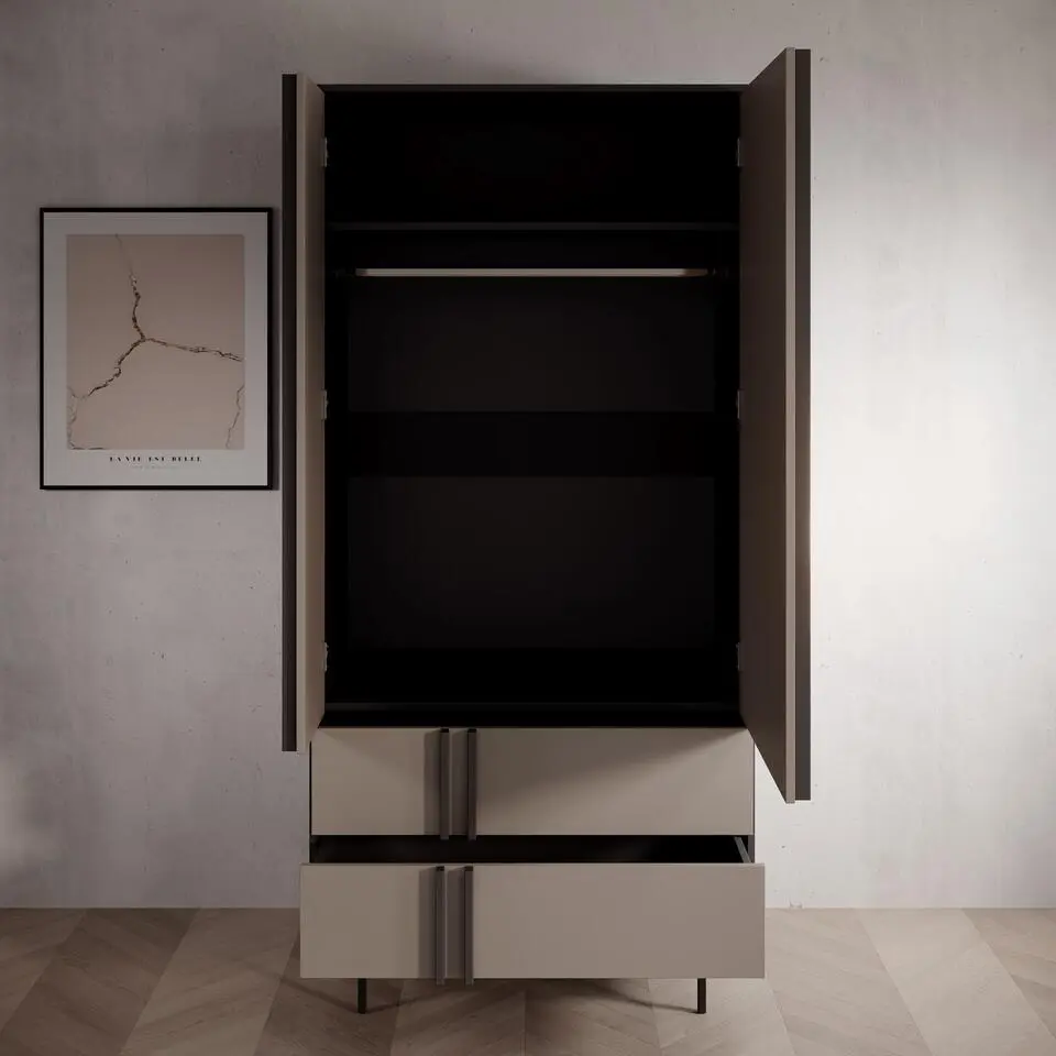 Meubella - Antigo - Kledingkast 2 deurs - Beige/Antraciet - 93x60x195 cm