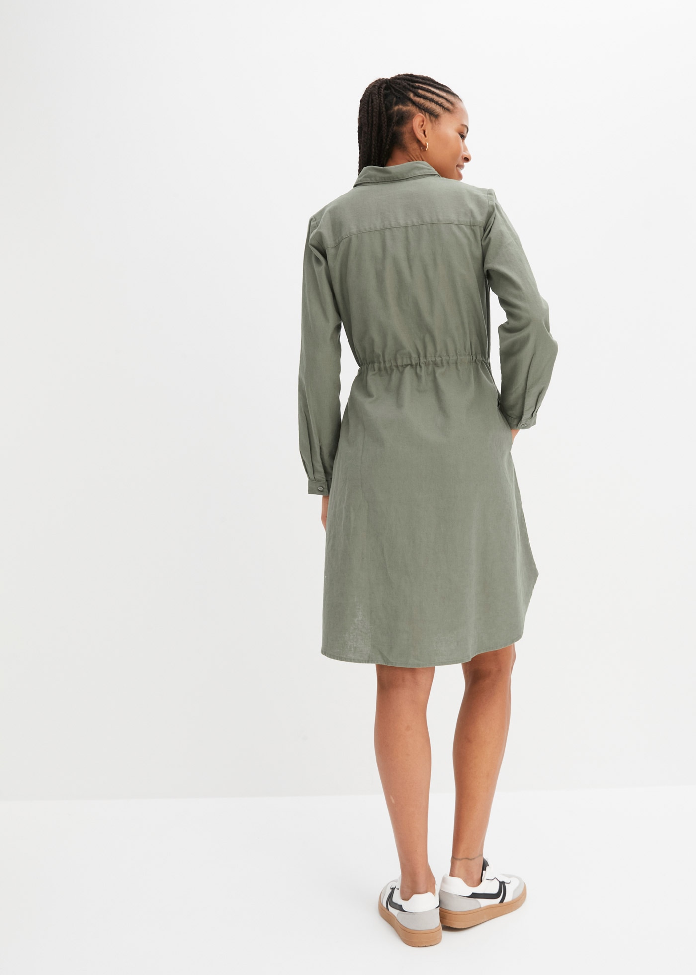 bonprix Midikleid »Hemdblusenkleid aus Leinen-Baumwoll-Mix« Hemdblusenkleid aus Leinen-Baumwoll-Mix