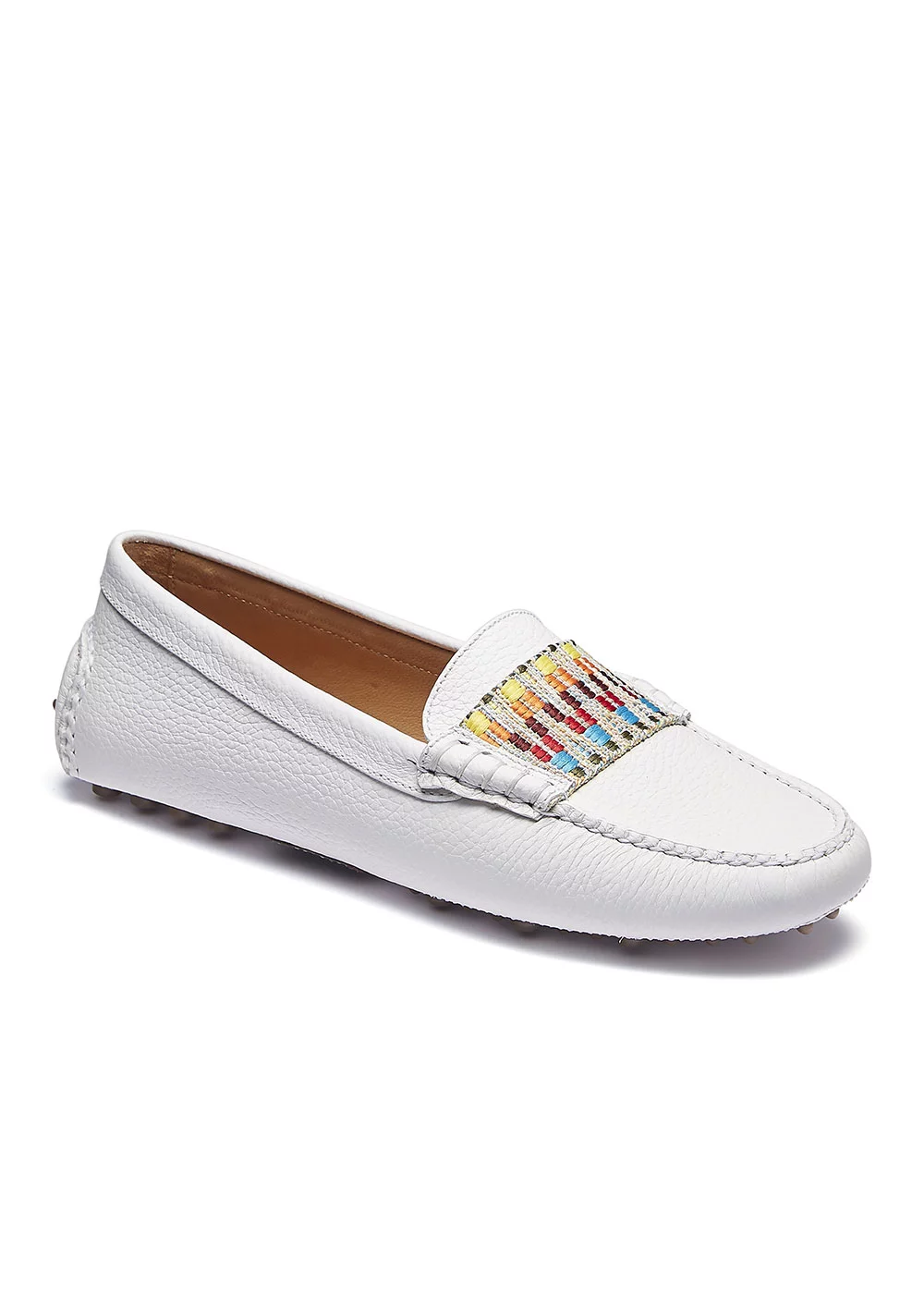 MOCASSIN FANCY DRIVER CUIR BLANC PATTE MULTICO