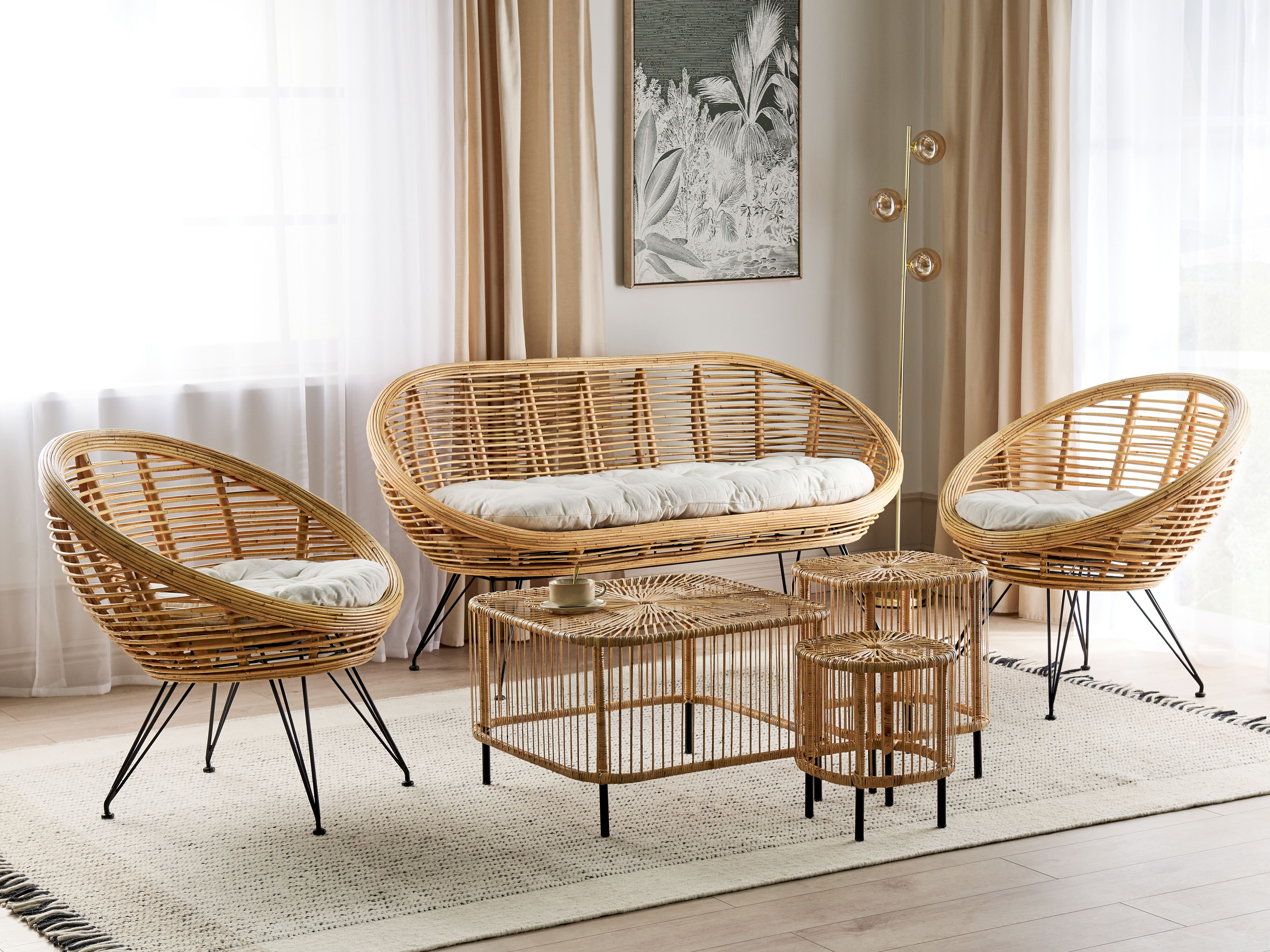Loungeset met tafel 4-zits MARATEA/CESENATICO Rotan Natuurlijk