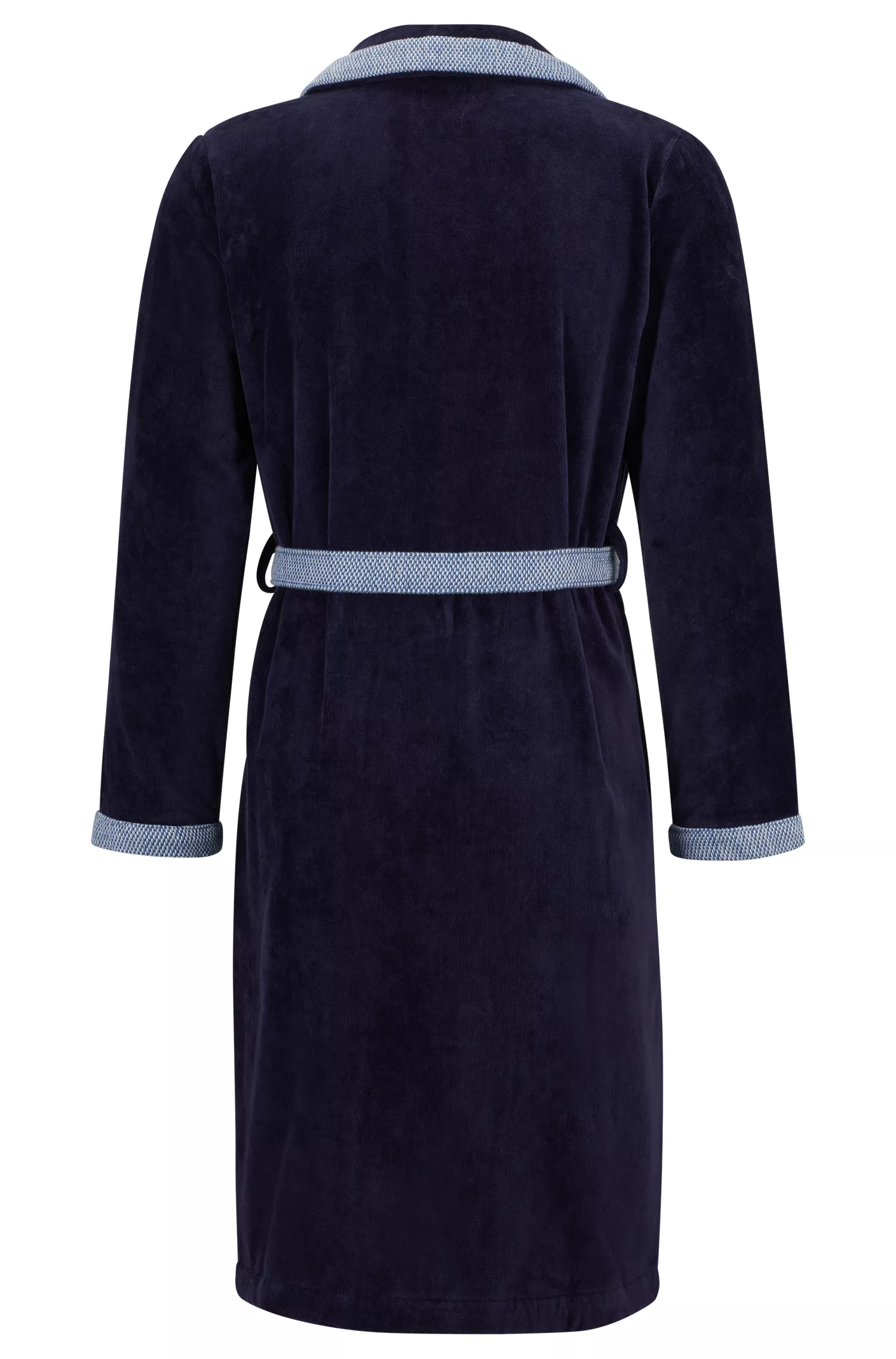 Robe de algodão aveludado preto e azul-marinho da BOSS com logotipo bordado.