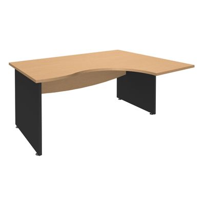 Bureau compact à droite DUAL - L160 cm - Pieds Anthracite - plateau imitation Hêtre (Pieds de renfort ou caisson bout de bureau obligatoire à rajouter - non inclus)