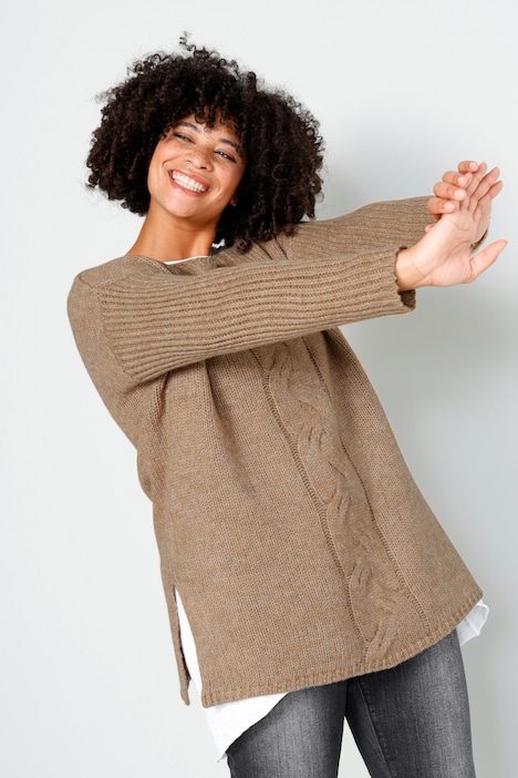 Pullover, oversized, Zopfmuster, U-Boot-Ausschnitt, Langarm
