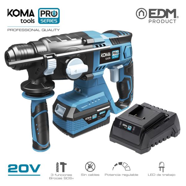 Koma Tools Kit Martelo de Percussão 20v 1 Bateria 4.0 Ah. e Carregador 08772 Pro Series Battery - ELK08784