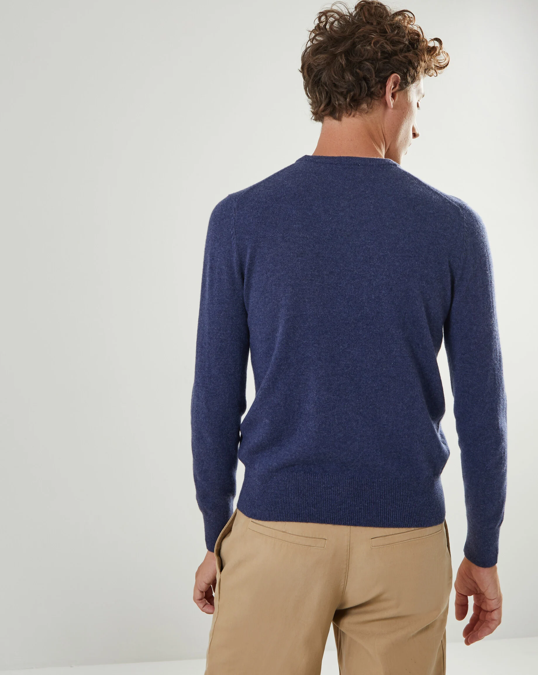 Pull homme col rond en cachemire 2 fils | Bleu