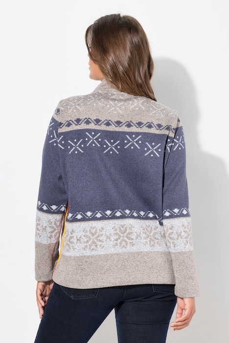 Norweger-Fleecepullover, Troyerkragen, Langarm