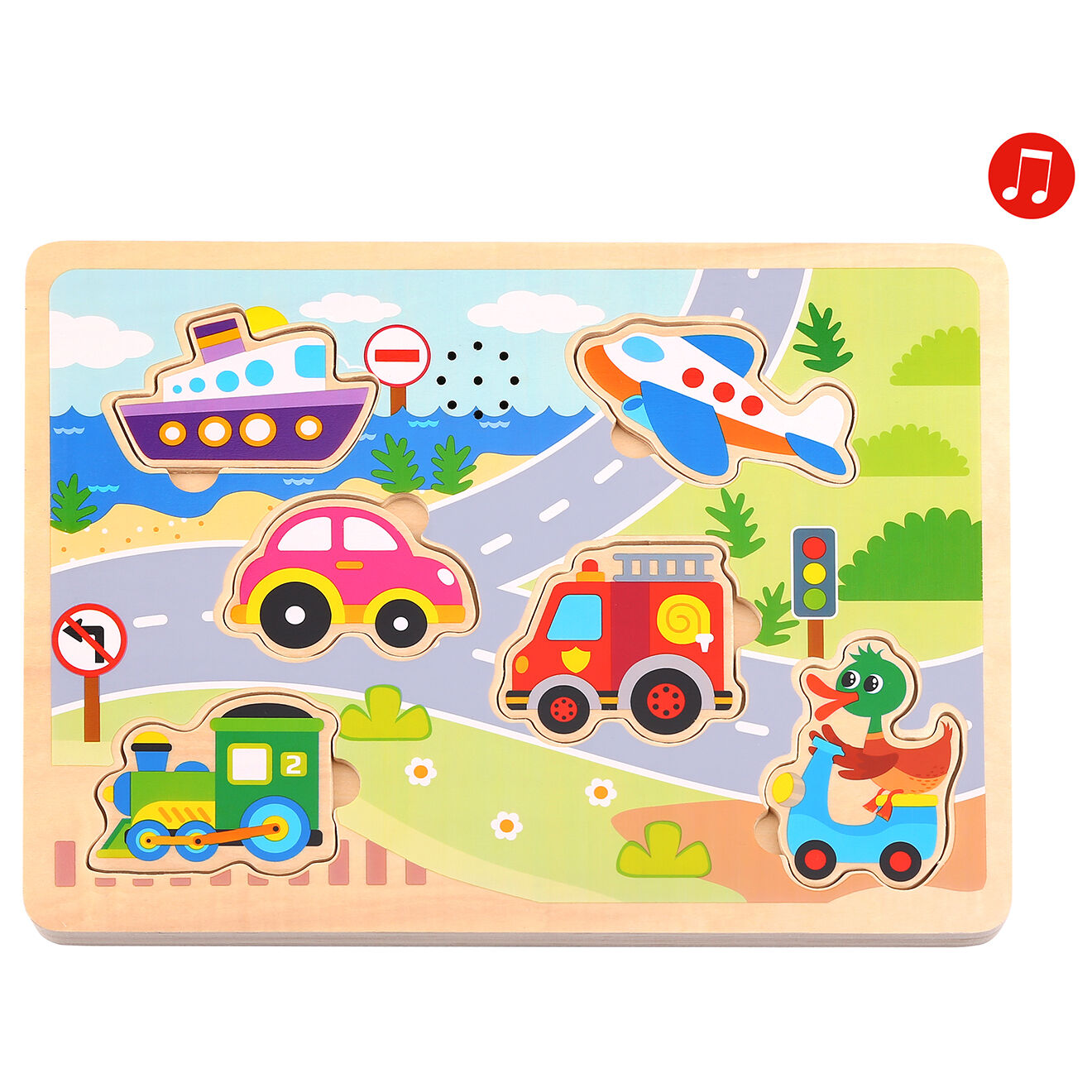 Tooky Toy Puzzle musical Les Transports 6 pièces - 18 mois et +