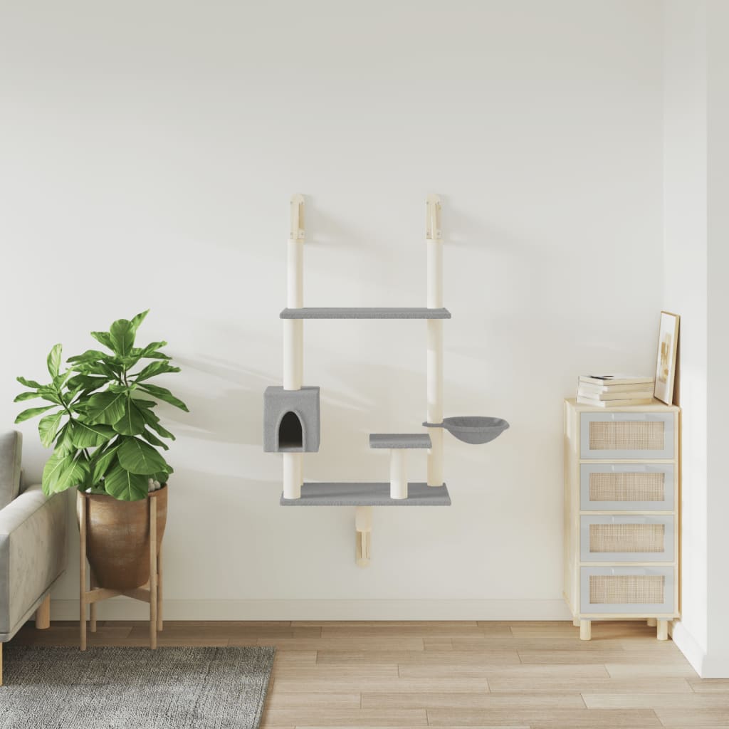Arranhador de parede para gatos vidaXL, cinza claro, 153 cm