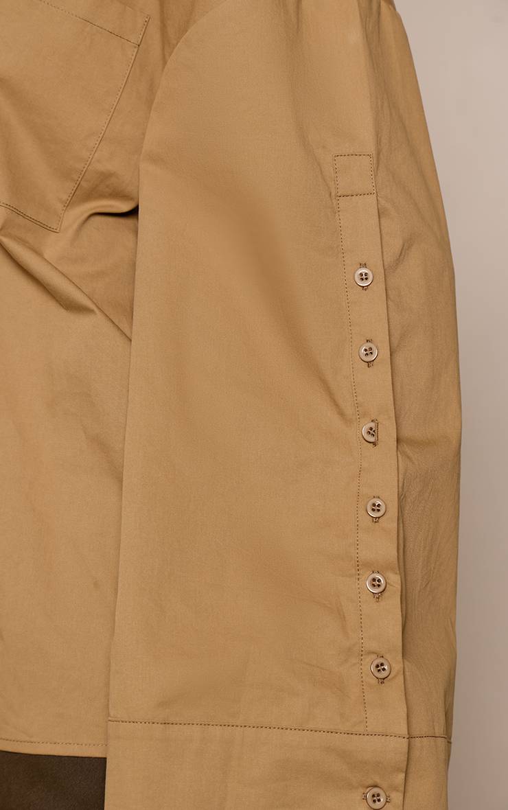 Kaki Chemise Oversize En Coton Avec Détail Boutons Aux Manches