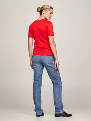 Camiseta Slim Canelada com Bordado de Bandeira