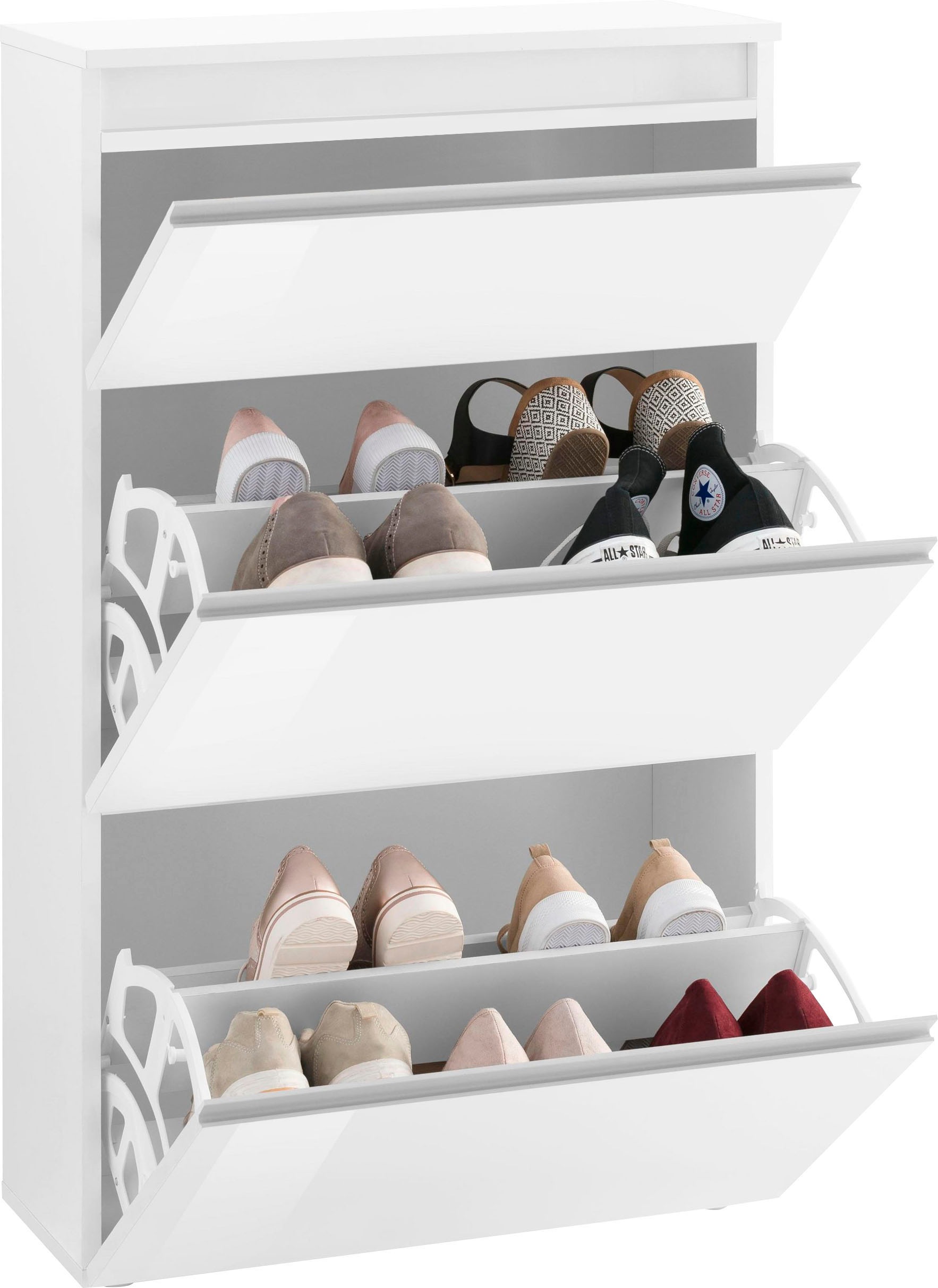 INOSIGN Schuhschrank »Magic Schuhschrank, Schuhkommode, Schuhregal, Schuhkipper, softgriff« 3 Klappen, Doppelschuhtrommeln komplett Hochglanz lackiert Breite 60cm