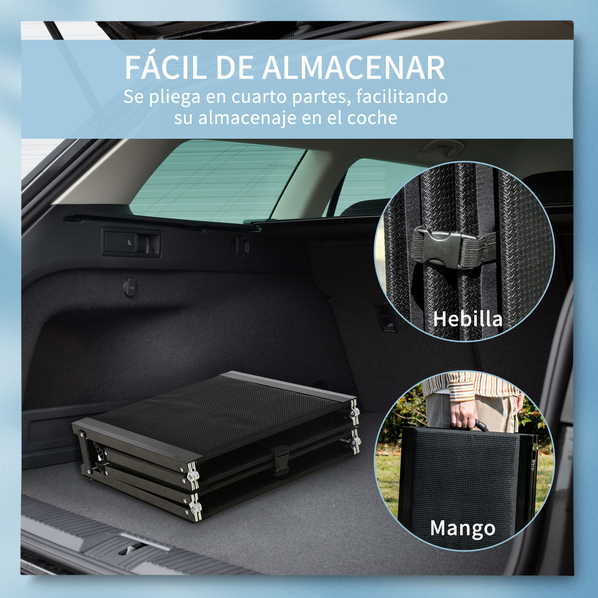 Rampa dobrável de alumínio PawHut para cães, rampa para animais de estimação para carro com superfície antiderrapante, alça e gancho, capacidade de carga de 60 kg, 158 x 43,5 x 2,5 cm, preta.