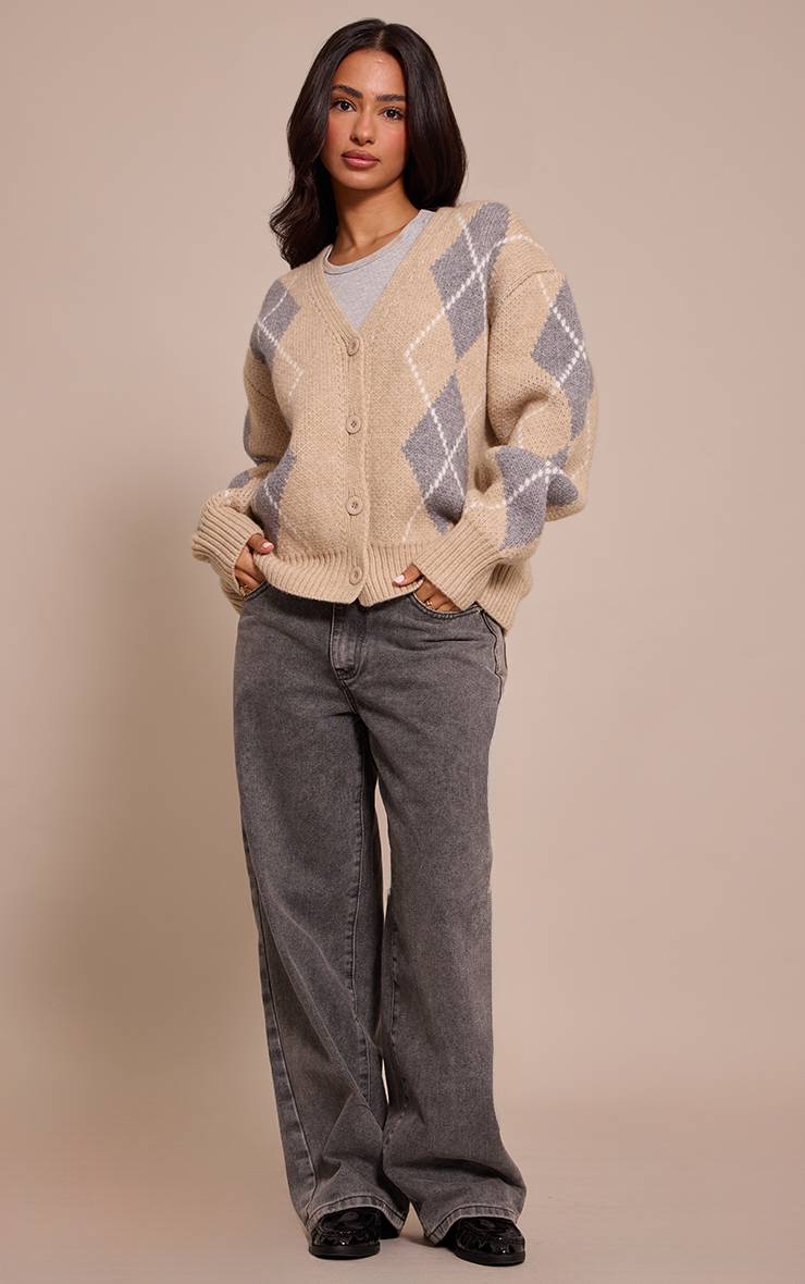 Gris Cardigan Boutonné En Maille Épaisse Petite Taille