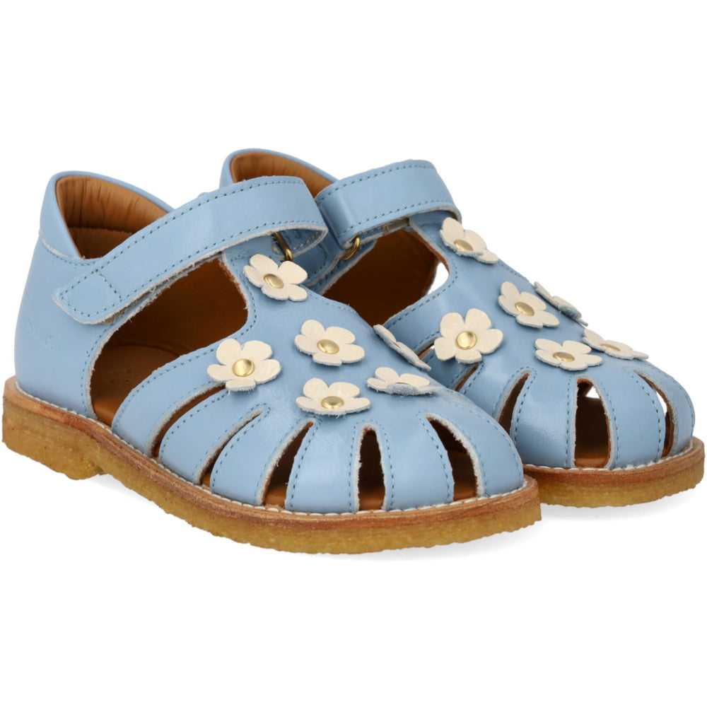 Køb Angulus Sky Blue/Buttermilk Sandal Med Lukket Tå Og Blomster