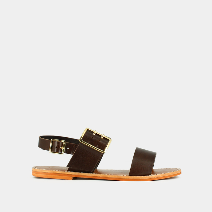 Sandales à brides et bouts ouverts  en cuir marron foncé
