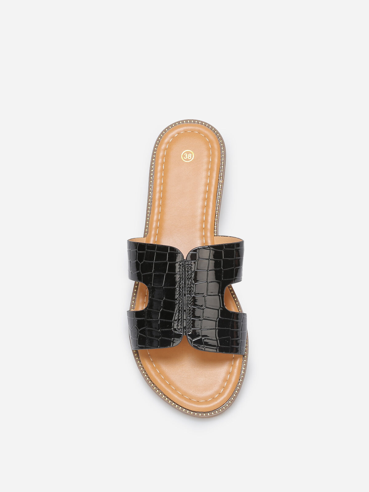 Mules plates à bride texturée- Noir