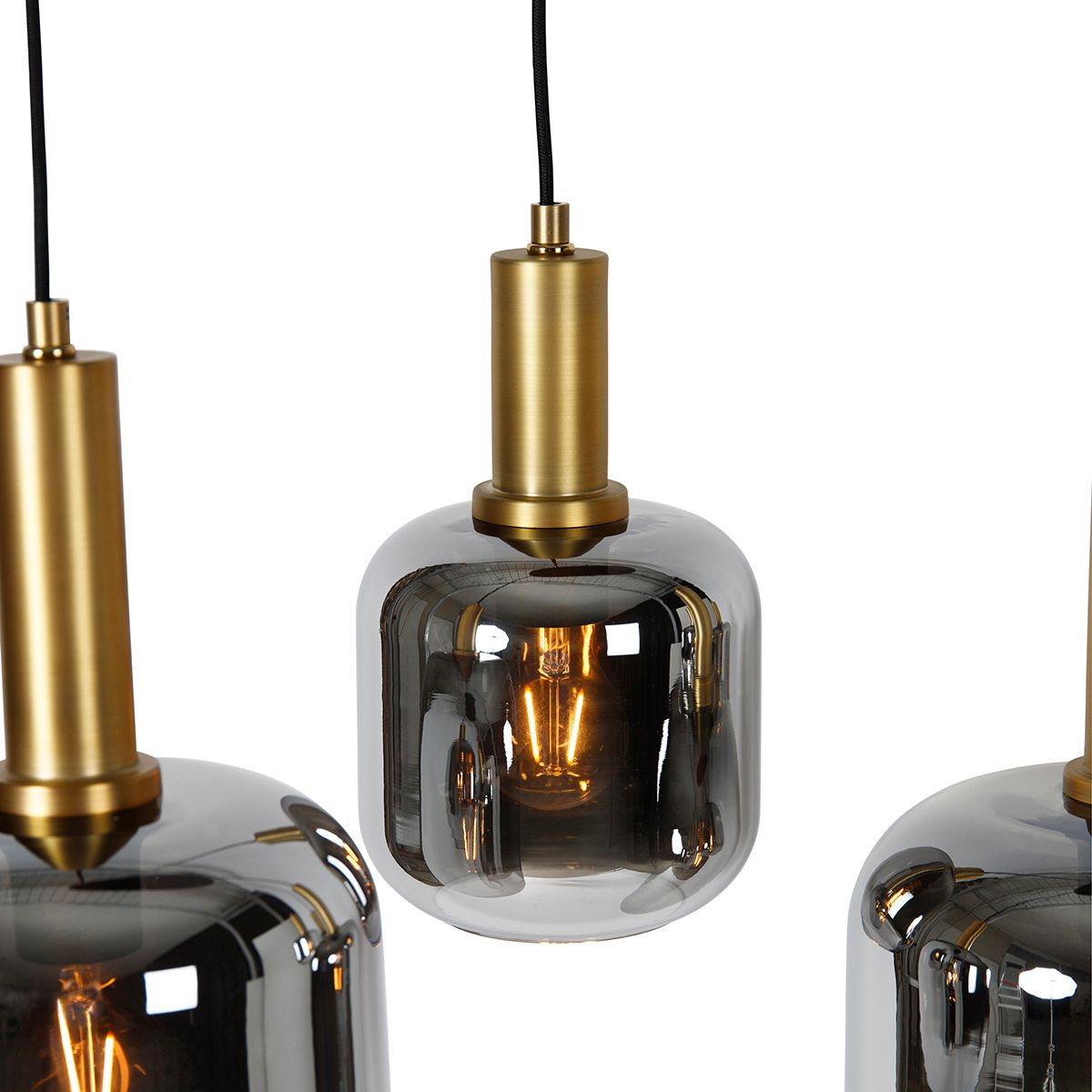 Smart hanglamp zwart met goud en smoke glas ovaal 5-lichts incl. 5 Wifi A60 - Zuzanna