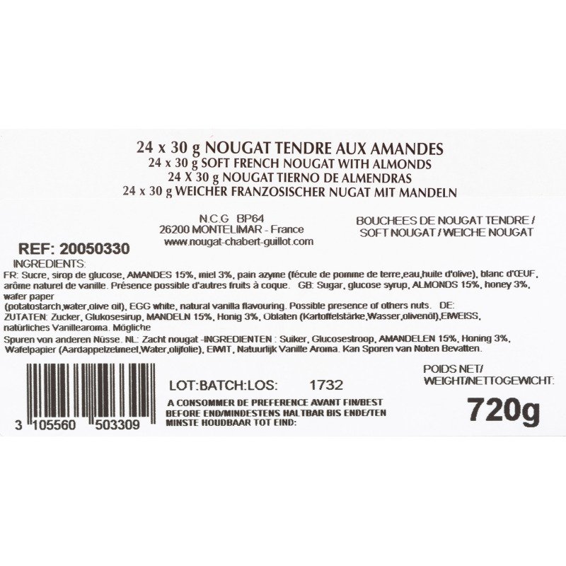 Nougats tendres de Montélimar aux amandes 30 g Chabert et Guillot - 24 bouchées