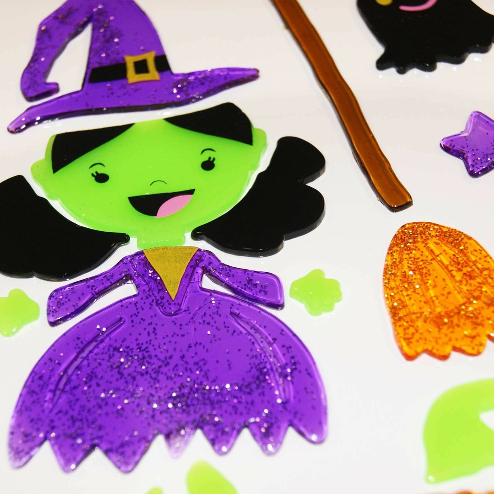 Stickers gel halloween - sorcière et chat