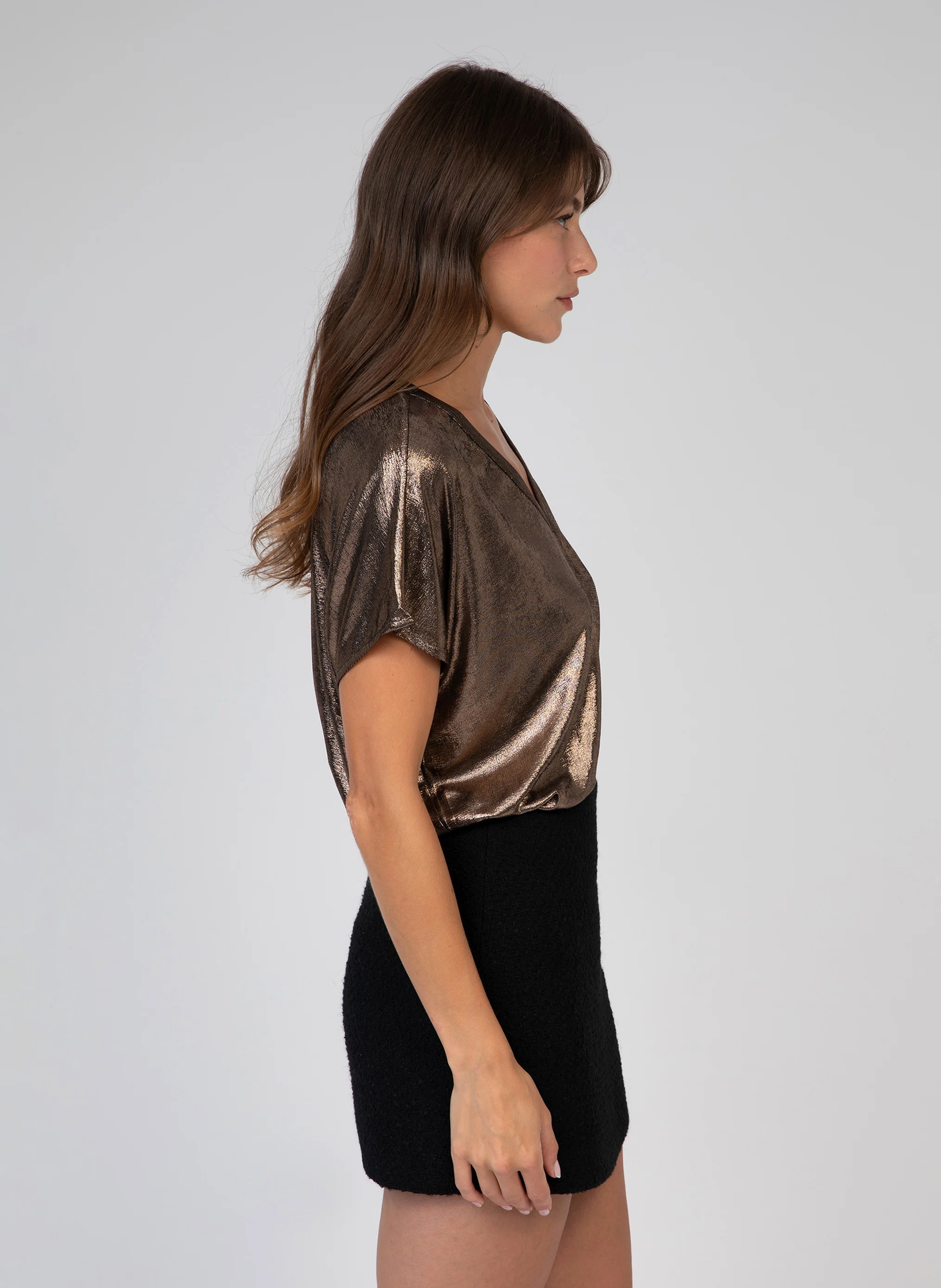 AGNEZ - Tee-shirt droit métallisé | Marron
