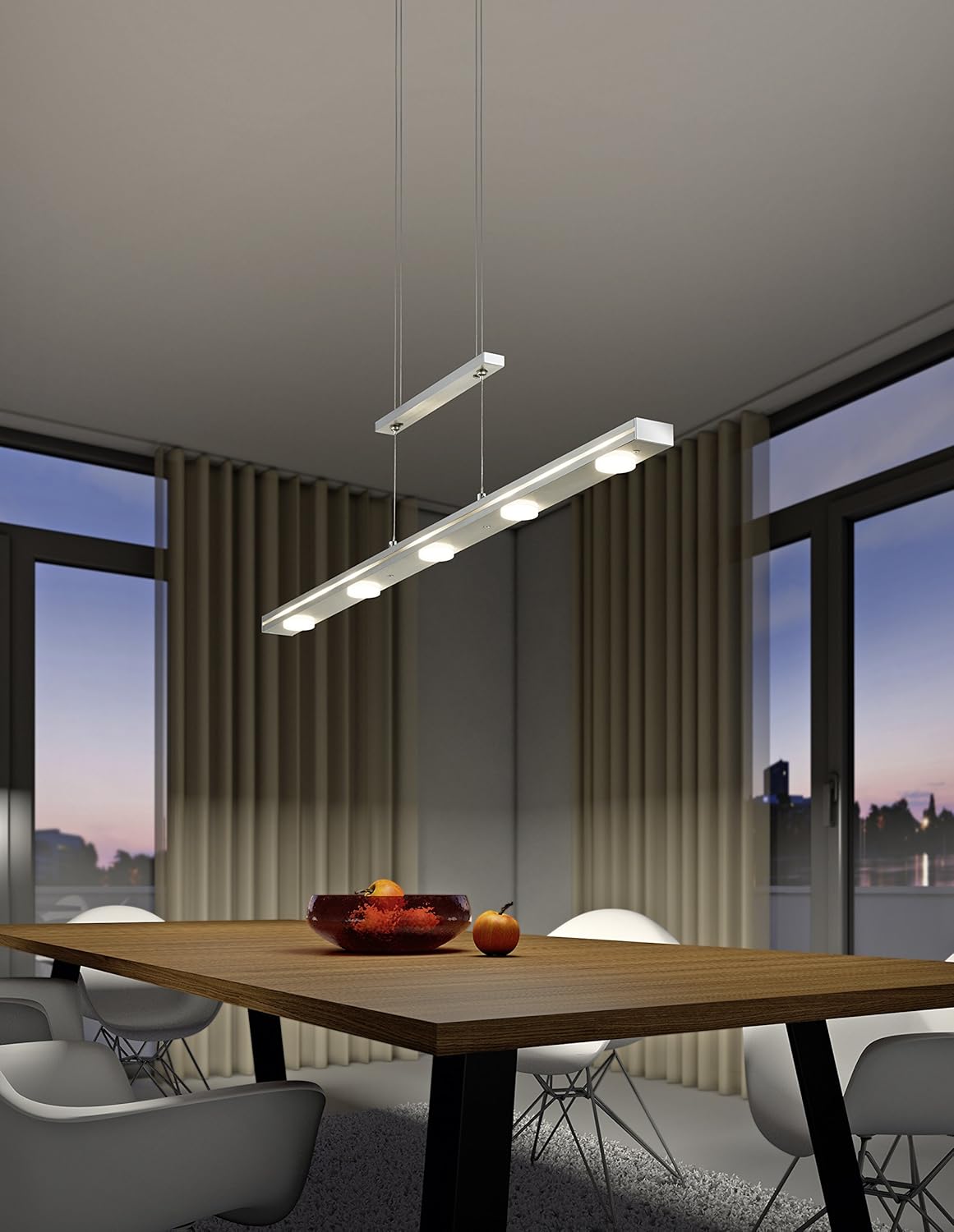 Trio Leuchten LED Pendelleuchte Lacal 379190707, Metall Nickel matt, inkl. 7x 4 Watt LED, 4-fach Touchdimmer