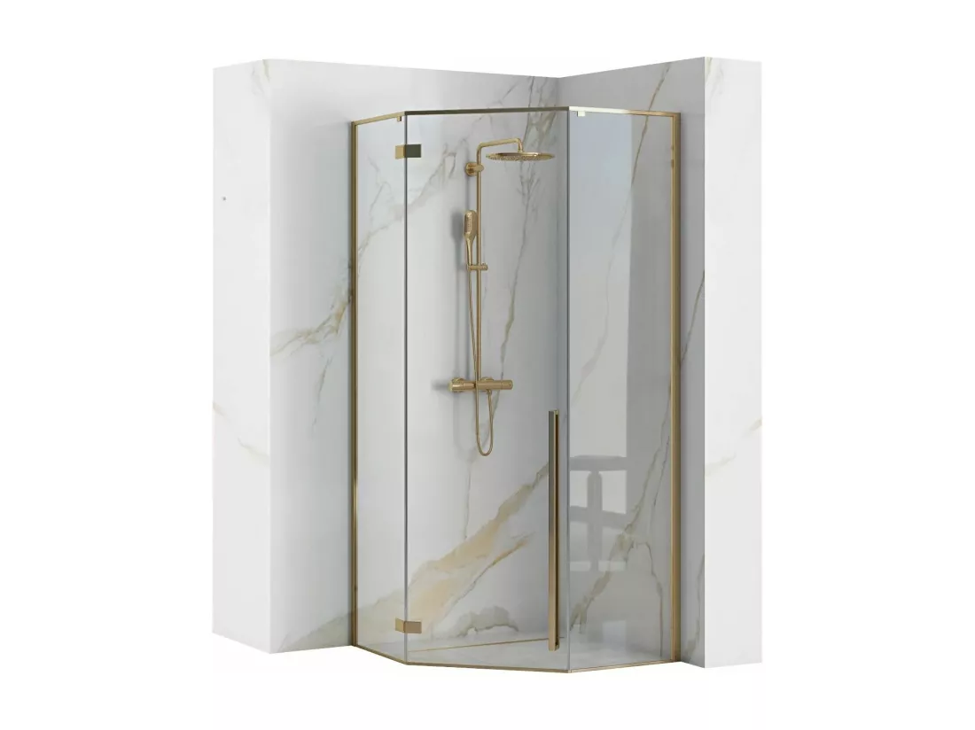 Cabine De Douche Rea Diamond 90X90 Gold + Receveur De Douche Savoy White
