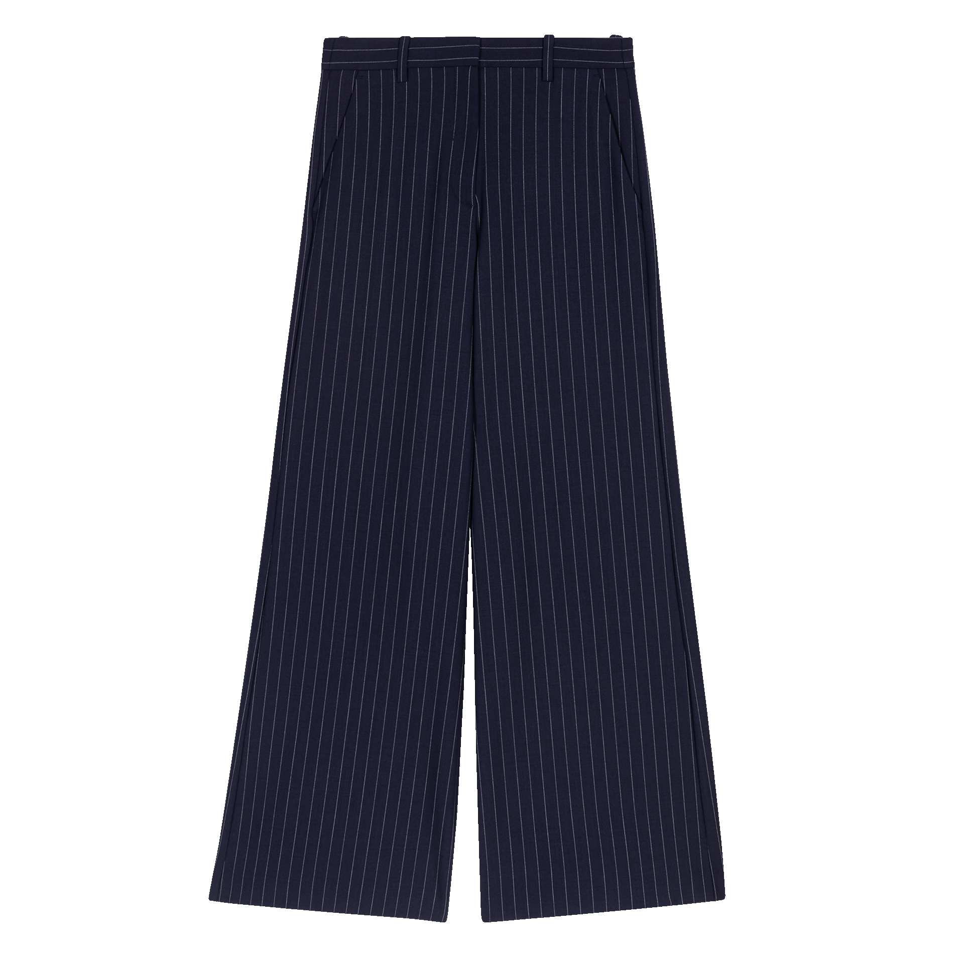 Pantalon large taille haute en laine mélangée rayé | Rayé
