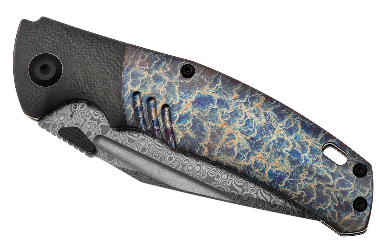 Kansept Hinterland K1057A6 Damascus, Blackwashed Titanium, Lightning Strike Titanium, zakmes, Morgan Koens design