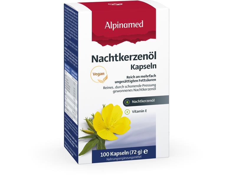 Alpinamed Nachtkerzenöl 100 Kapseln Vegane Nahrungsergänzung mit Omega-6-Fettsäuren