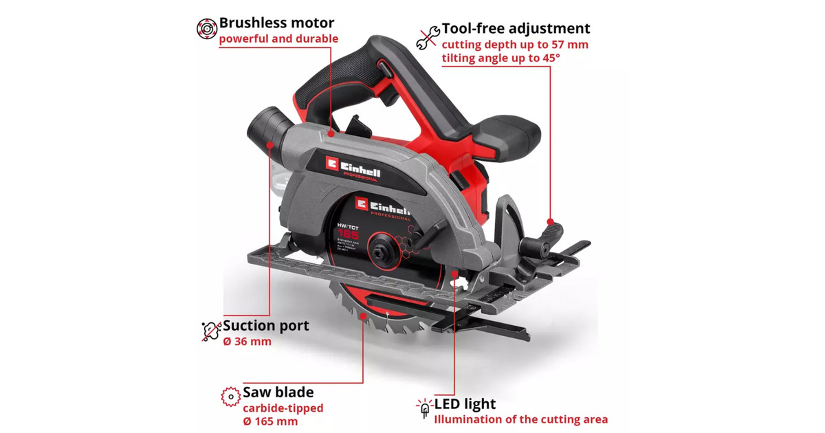 EINHELLProfessional Accu Handcirkelzaag TP-CS 18/165 Li BL - Solo  (Rood/zwart, Power X-Change, Accu en oplader niet inbegrepen)