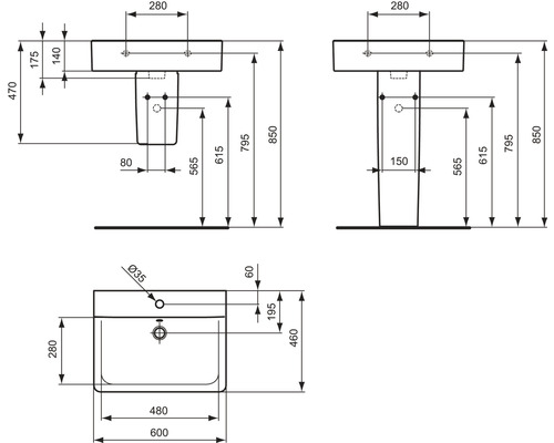 Ideal Standard Wastafel Connect Cube 60 cm wit E714101