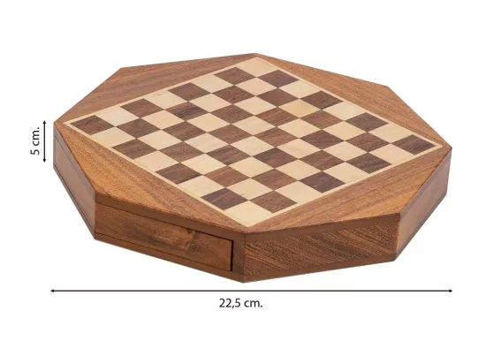 Échiquier magnétique avec tiroir pour pièces en bois marron d22,5x5h