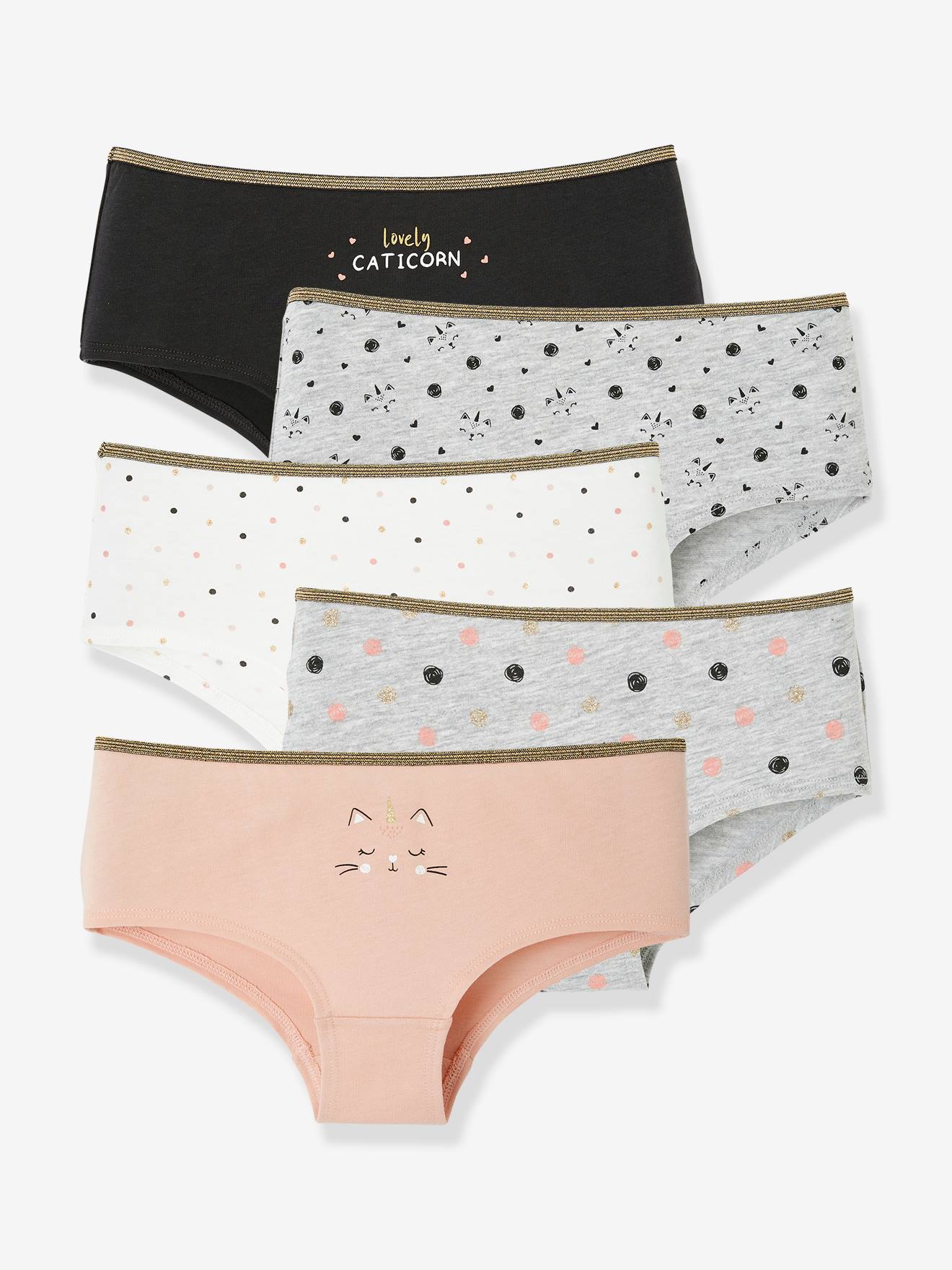 Pacote com 5 shorts estampados cinza claro para meninas