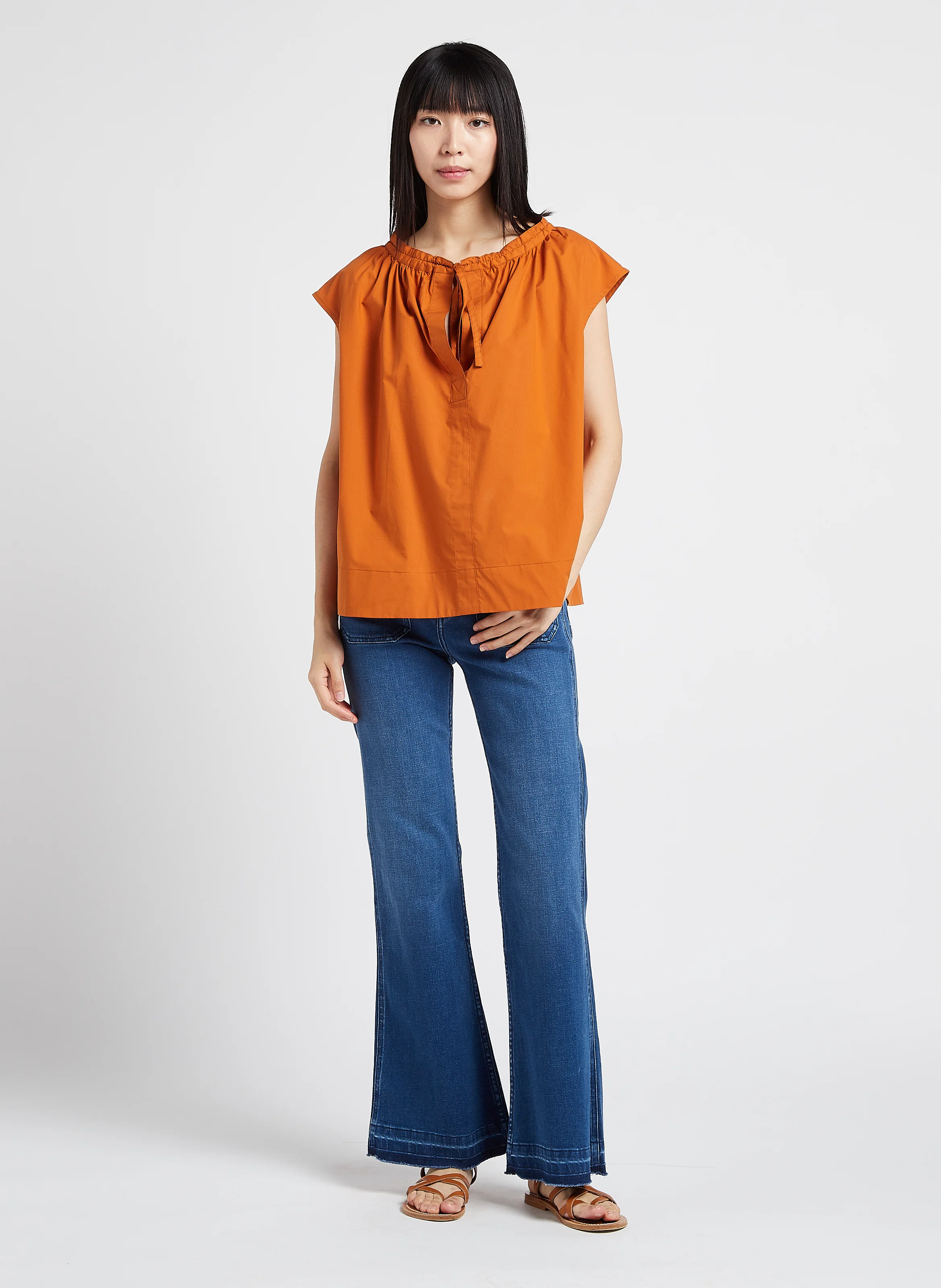 FRAISE - Jean flare en coton délavé | Bleu