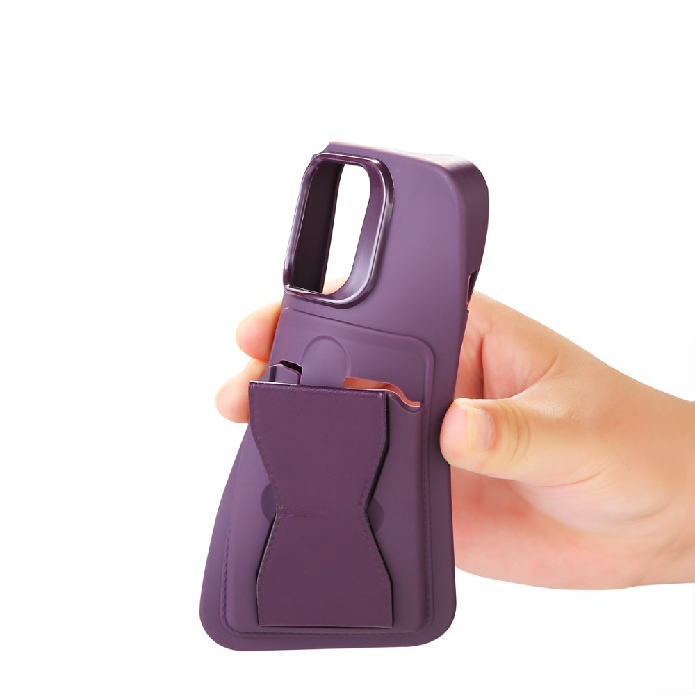 iPhone 14 Pro Gummi Hülle mit Kartenfach   Kickstand Aufsteller - Schwarz